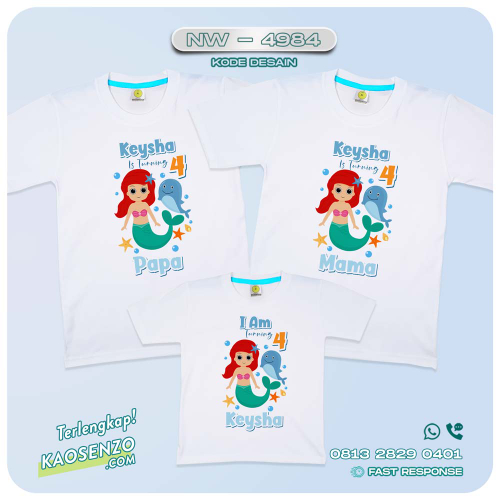 Baju Kaos Couple Keluarga Mermaid | Kaos Family Custom Mermaid | Kaos Ultah Anak | Kaos Mermaid - NW 4984