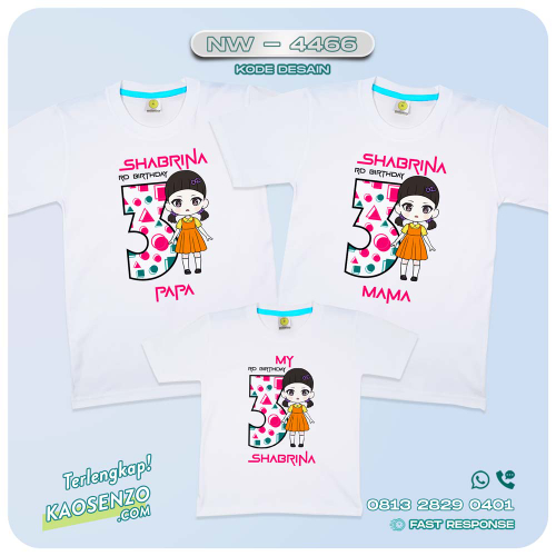 Baju Kaos Couple Keluarga Squid Game | Kaos Family Custom | Kaos Ulang Tahun Anak | Kaos Motif Squid Game - NW 4466