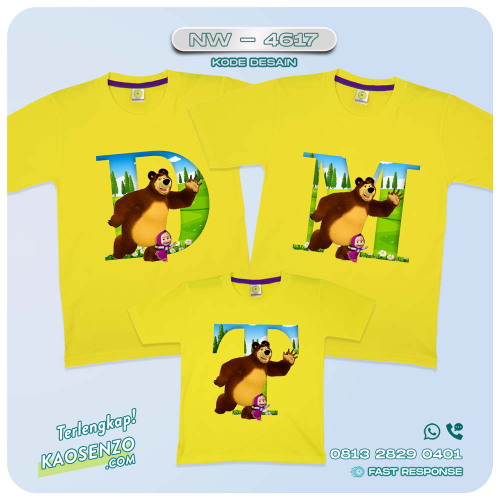 Kaos Couple Keluarga Masha & the Bear | Kaos Ulang Tahun Anak | Kaos Masha & the Bear - NW 4616