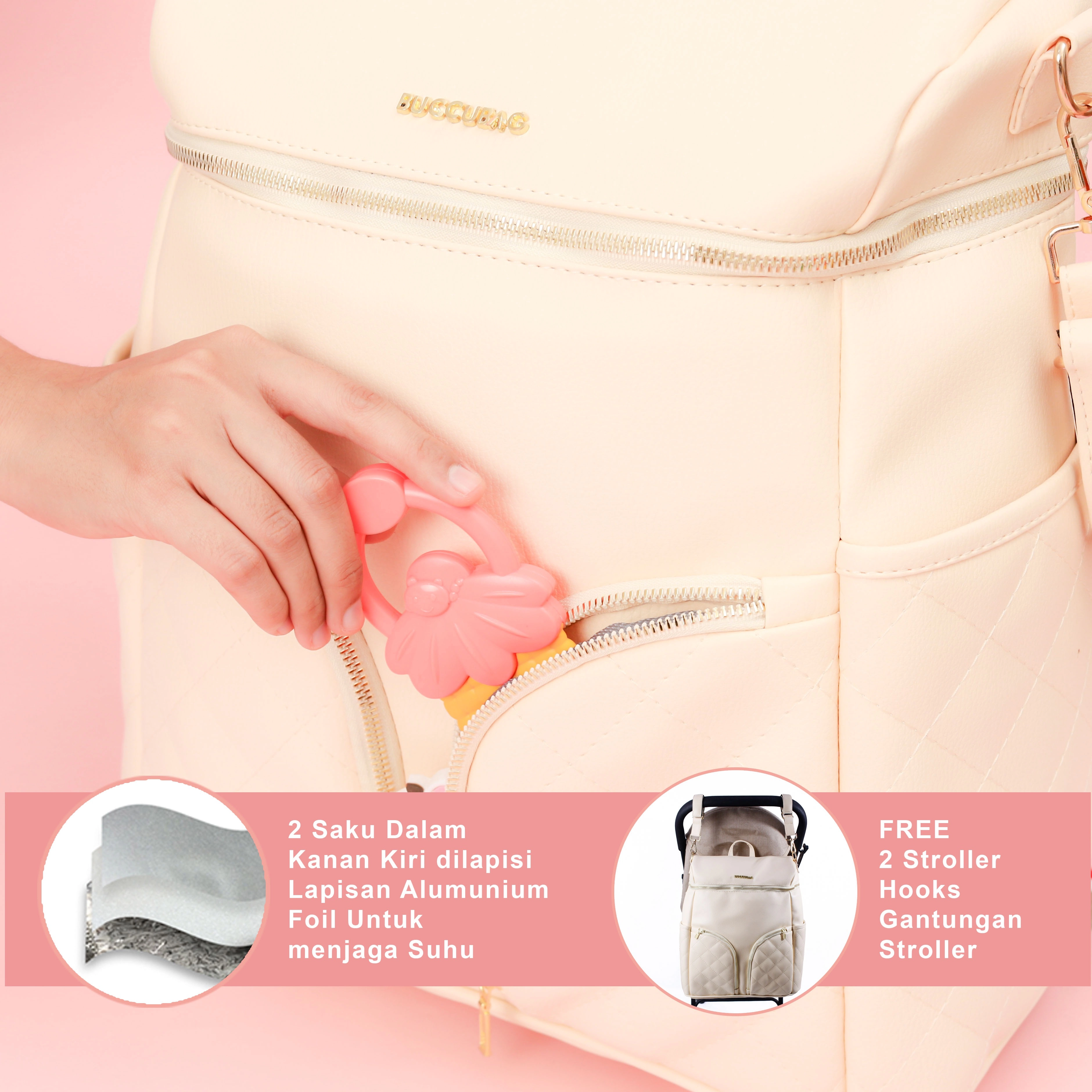tas perlengkapan bayi besar diaper bag buccubag pop White