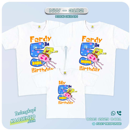 Baju Kaos Couple Keluarga Spongebob | Kaos Ultah Anak | Kaos Spongebob - NW 3102