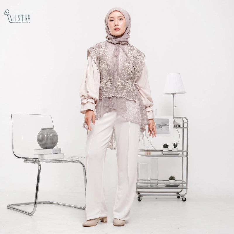 Felicia VEST One Set Only (Vest Bunga Katun Prada & Vest Tile Bordir) - Taupe