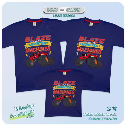 Baju Kaos Couple Keluarga Blaze and The Monster Machine | Kaos Ulang Tahun Anak Monster Truck | Kaos Blaze - NW 5169