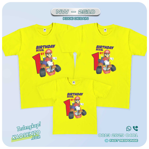Baju Kaos Couple Keluarga | Kaos Family Custom Super Mario - NW 2510