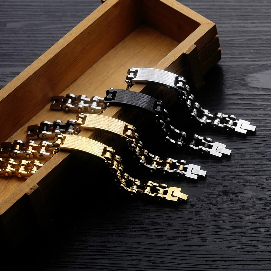 PreOrder Gelang Doa Bapa Kami Salib Gaya Rantai Punk Titanium PreOrder Gelang Doa Bapa Kami Salib Gaya Rantai Punk Titanium