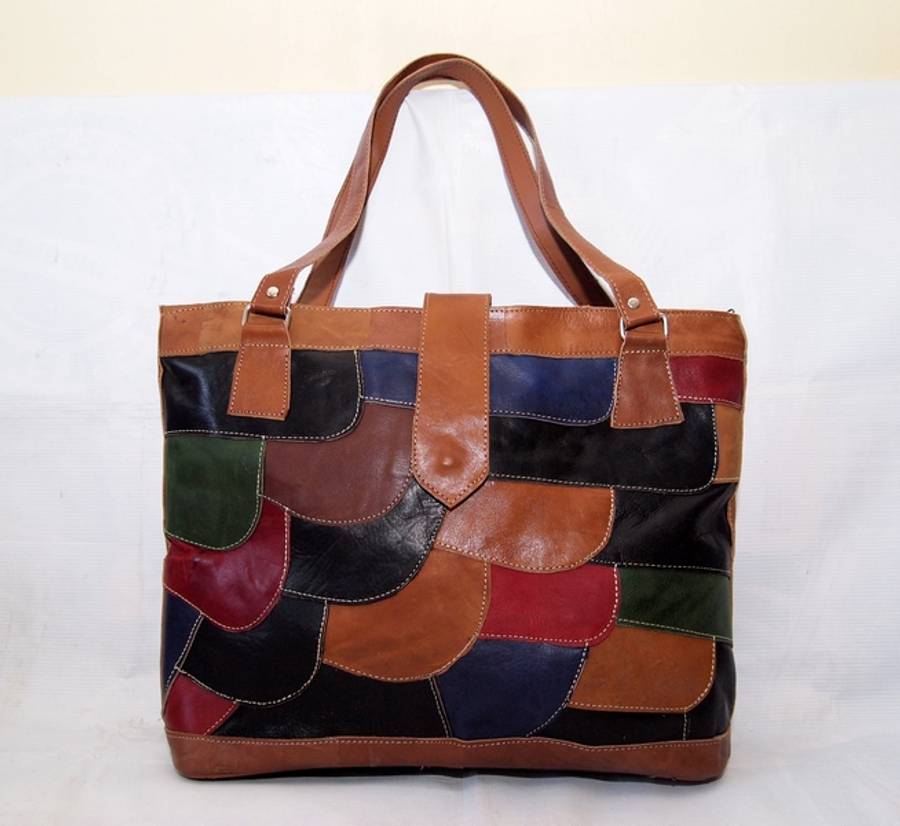 Tas  Kulit Asli Wanita  Tote Bag Vintage Patchwork Warna warni