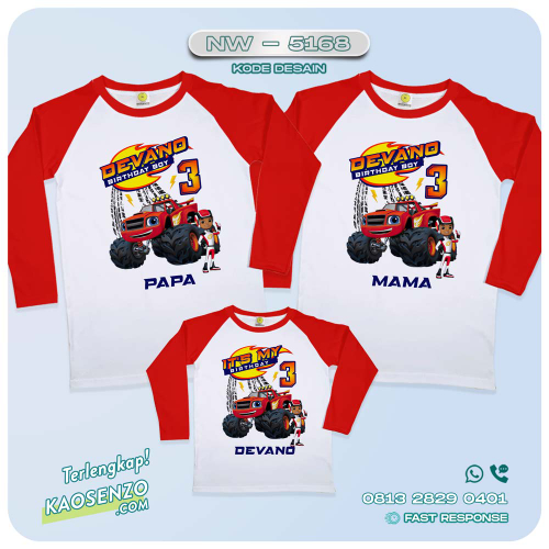Baju Kaos Couple Keluarga Blaze and The Monster Machine | Kaos Ulang Tahun Anak Monster Truck | Kaos Blaze - NW 5168
