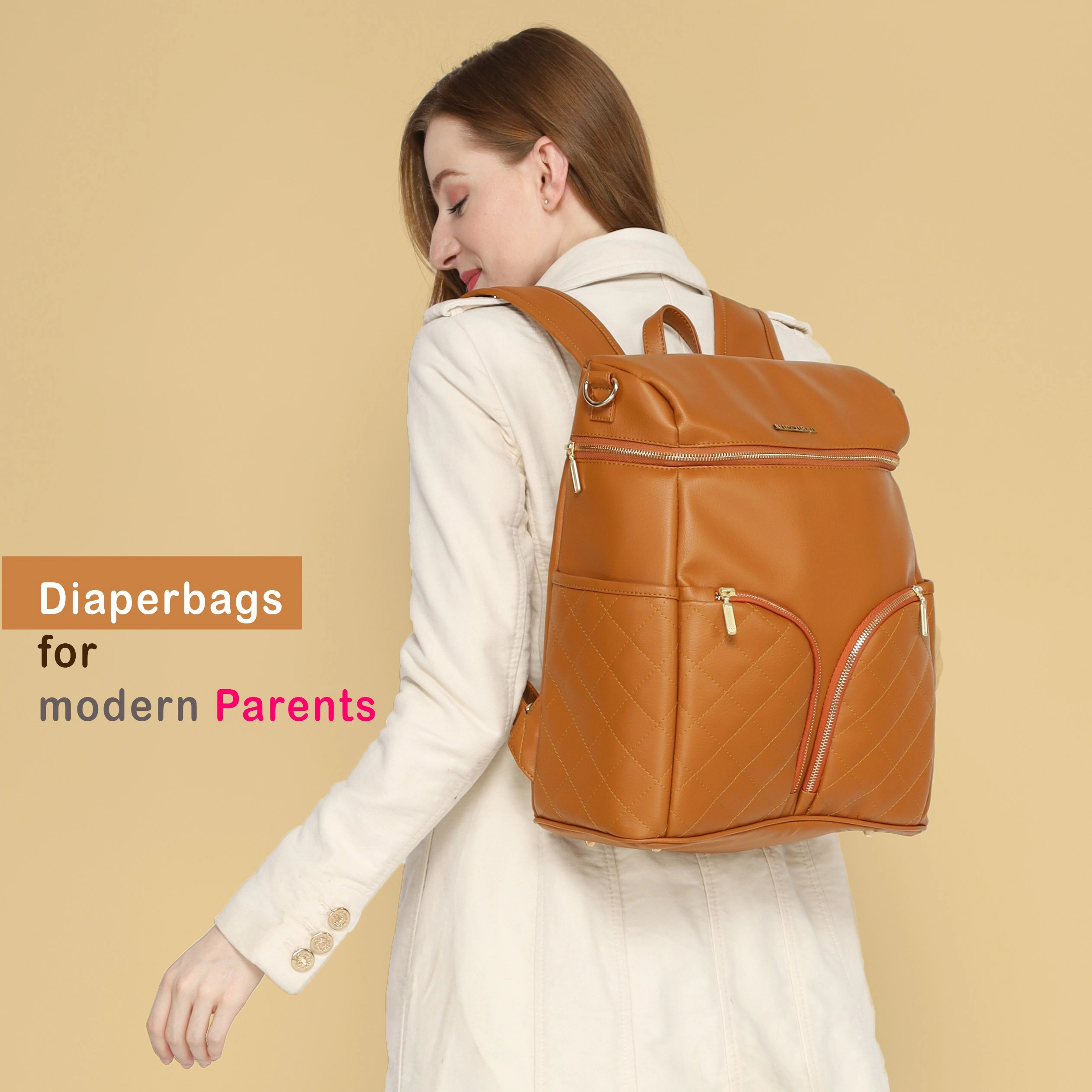 tas perlengkapan bayi besar diaper bag buccubag pop Caramel
