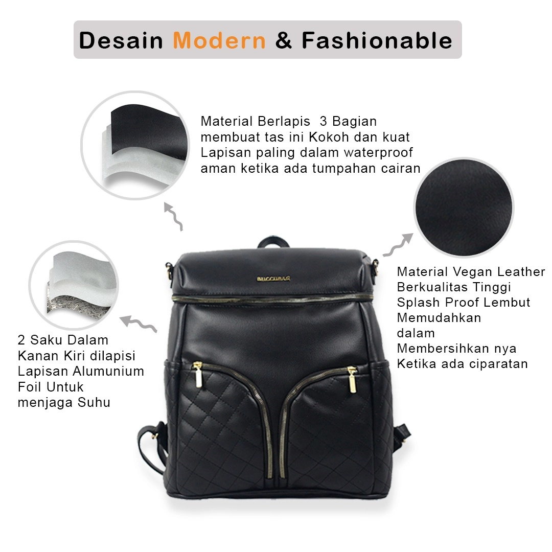 tas perlengkapan bayi besar diaper bag buccubag pop black