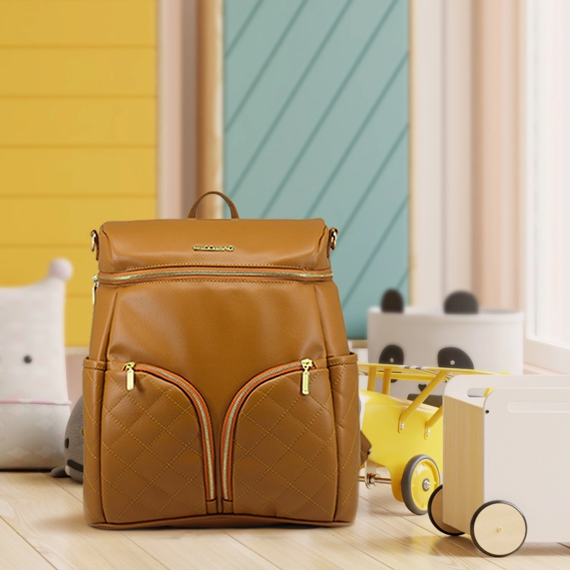 tas perlengkapan bayi besar diaper bag buccubag pop Caramel