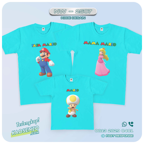 Baju Kaos Couple Keluarga | Kaos Family Custom Super Mario - NW 2507