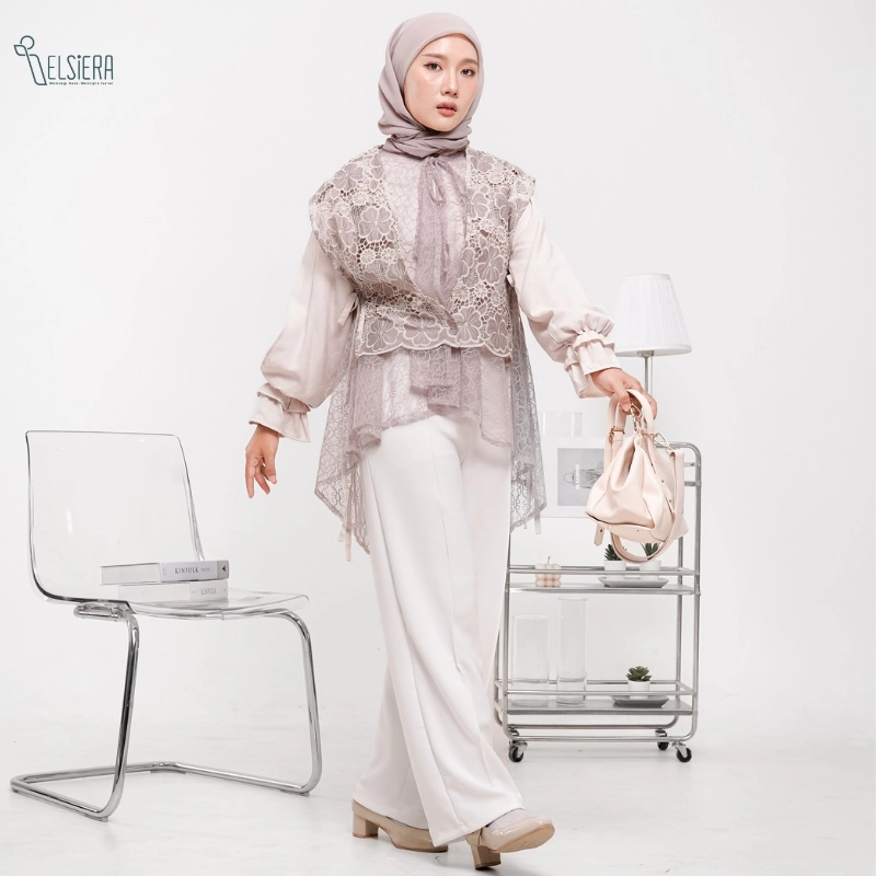 Felicia VEST One Set Only (Vest Bunga Katun Prada & Vest Tile Bordir) - Taupe