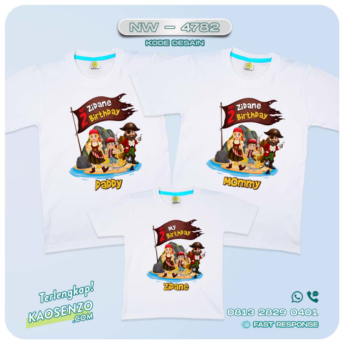 Baju Kaos Couple Keluarga Pirates | Kaos Ultah Anak Bajak Laut | Kaos Family Custom | Kaos Motif Pirates NW 4782