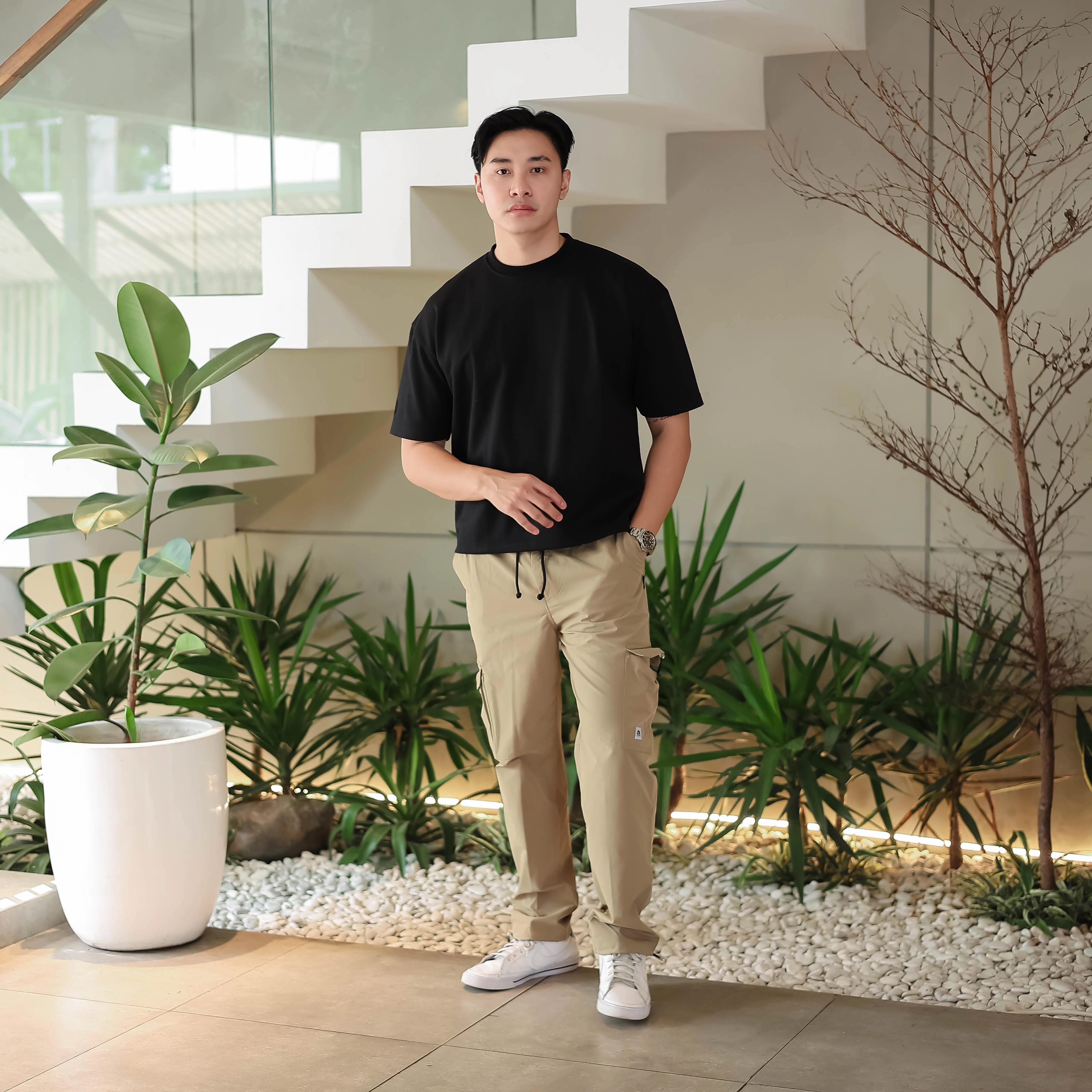 Troveast Celana Panjang Trackpants Daily Cargo Ripstop Stretch Khaki Slim Fit