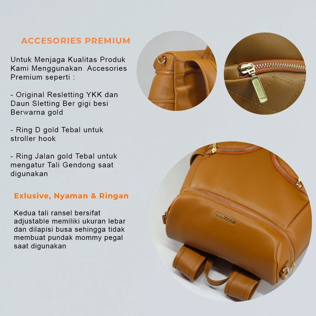 tas perlengkapan bayi besar diaper bag buccubag pop Caramel