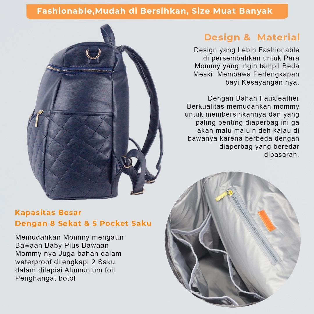 tas perlengkapan bayi  diaper bag buccubag pop Navy Blue Black 