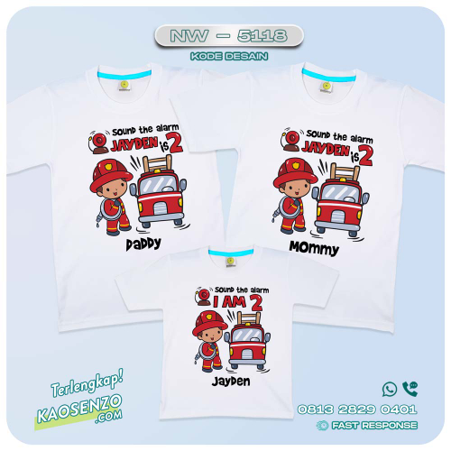 Baju Kaos Couple Keluarga Pemadam Kebakaran | Kaos Ultah Anak Fireman | Kaos Kartun Pemadam Kebakaran - NW 5118