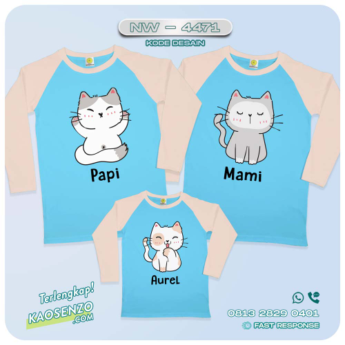 Baju Kaos Couple Keluarga Cute Cat | Kaos Family Custom | Kaos Motif Kucing NW - 4471