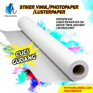 BAHAN baku cetak DIGITAL PRINTING kertas stiker vinyl, photopaper, luster, glossy doff polos meteran