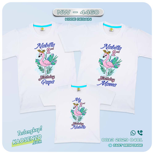 Baju Kaos Couple Keluarga Flamingo | Kaos Family Custom | Kaos Ulang Tahun Anak | Kaos Motif Flamingo - NW 4460