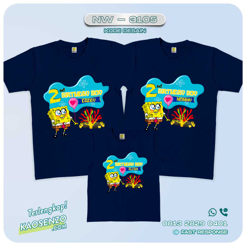 Baju Kaos Couple Keluarga Spongebob | Kaos Family Custom | Kaos Spongebob - NW 3105