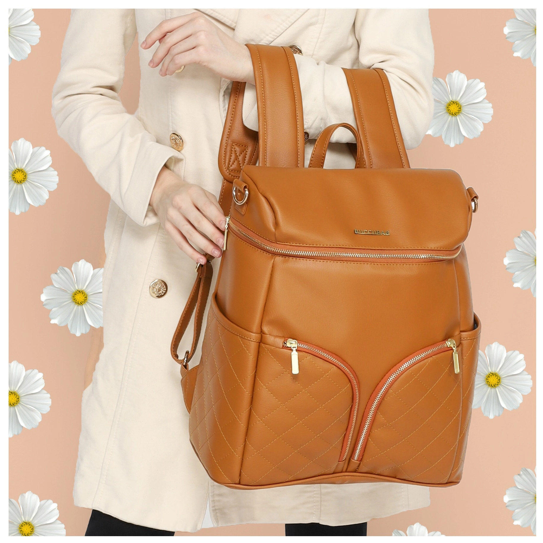 tas perlengkapan bayi besar diaper bag buccubag pop Caramel