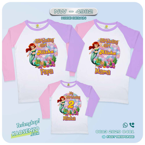 Baju Kaos Couple Keluarga Mermaid | Kaos Ultah Anak Mermaid| Kaos Mermaid - NW 4982