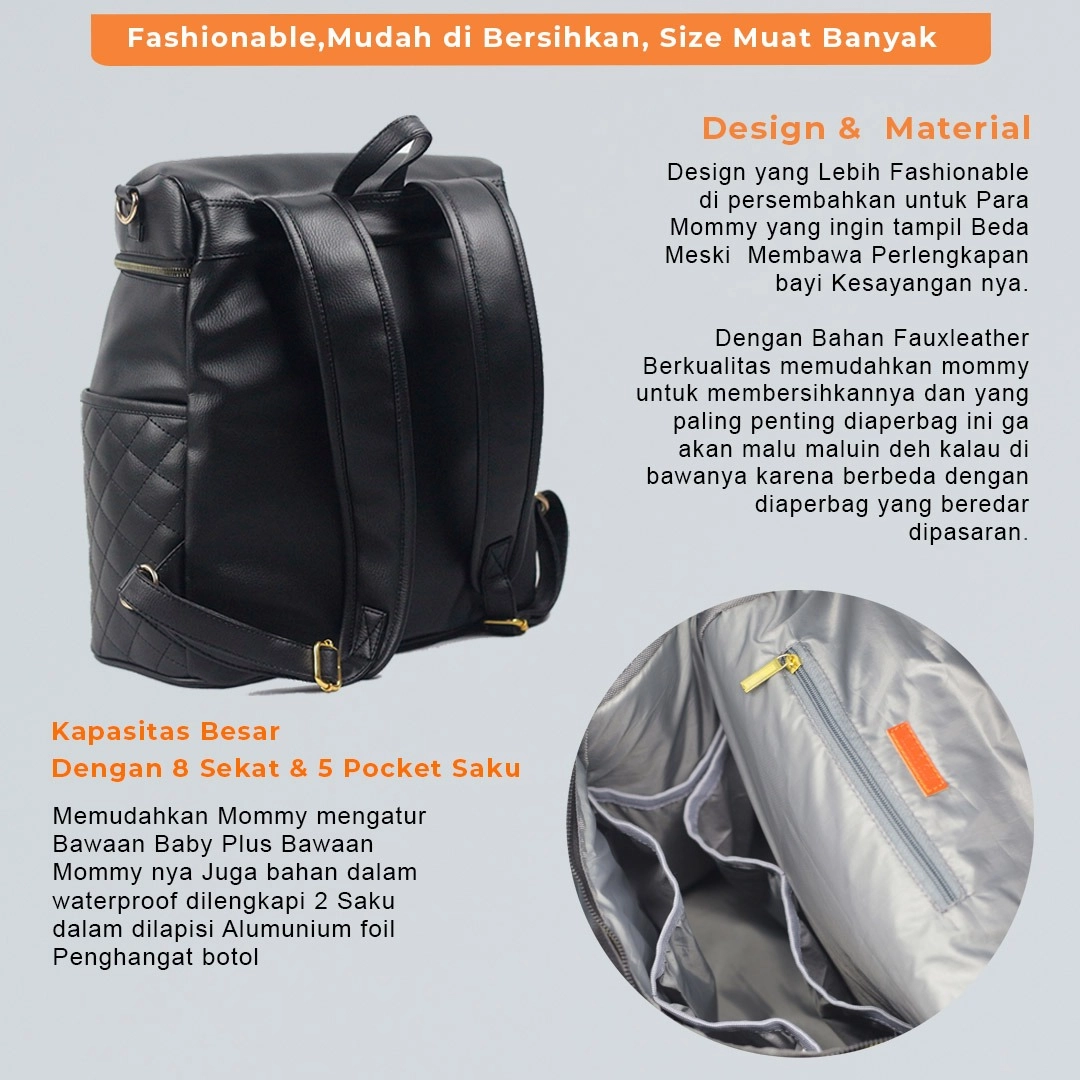 tas perlengkapan bayi besar diaper bag buccubag pop black