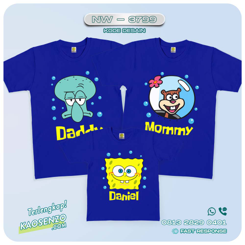 Baju Kaos Couple Keluarga Spongebob | Kaos Family Custom | Kaos Spongebob - NW 3799