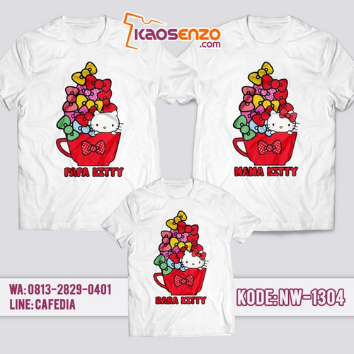 Baju Kaos Couple Keluarga Hello Kitty | Kaos Family Custom | Kaos Hello Kitty - NW 1304