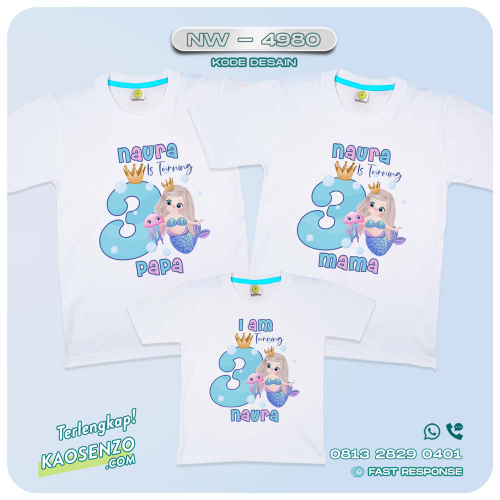 Baju Kaos Couple Keluarga Mermaid | Kaos Family Custom Mermaid | Kaos Ultah Anak | Kaos Mermaid - NW 4980