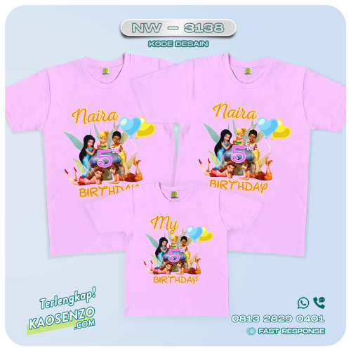 Baju Kaos Couple Keluarga Tinker Bell | Kaos Ultah Anak | Kaos Tinker Bell - NW 3138