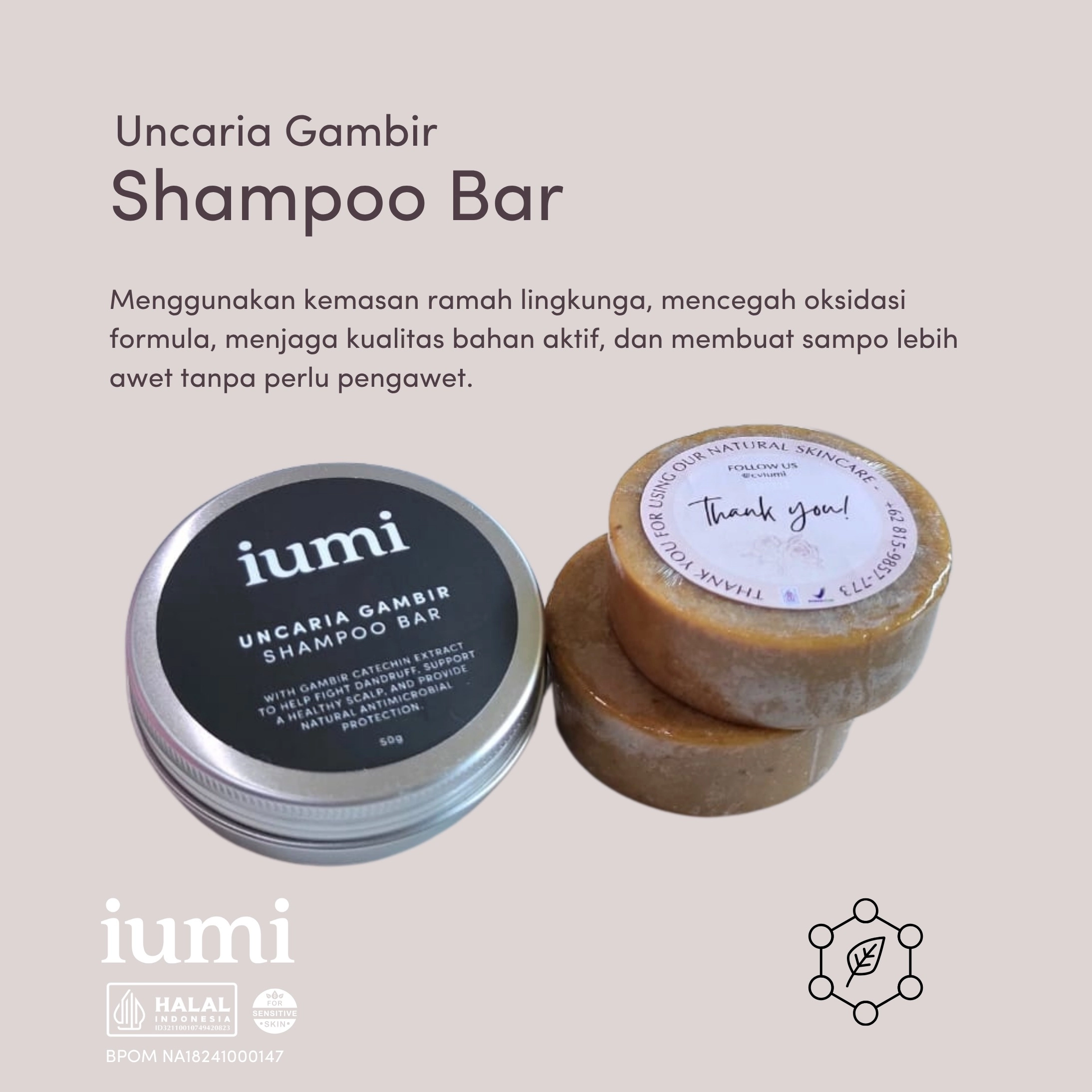 Uncaria Gambir Shampoo Bar Untuk Rambut Rontok Ketombe Wangi Awet 