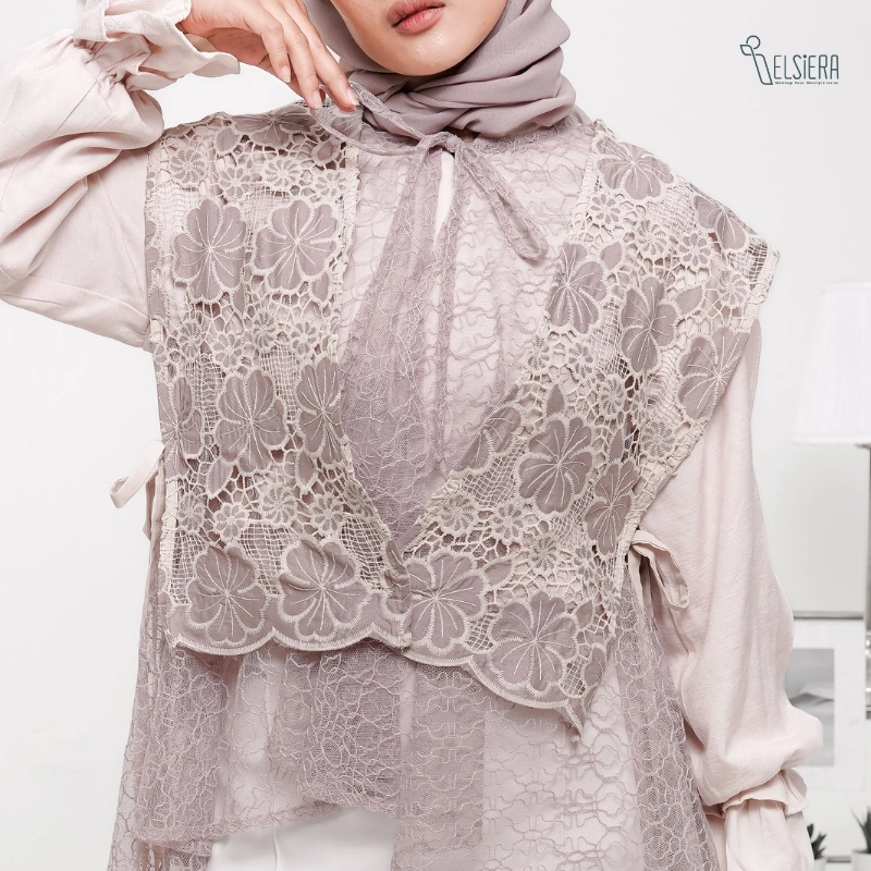 Felicia VEST One Set Only (Vest Bunga Katun Prada & Vest Tile Bordir) - Taupe