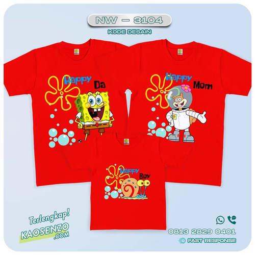 Baju Kaos Couple Keluarga Spongebob | Kaos Family Custom | Kaos Spongebob - NW 3104