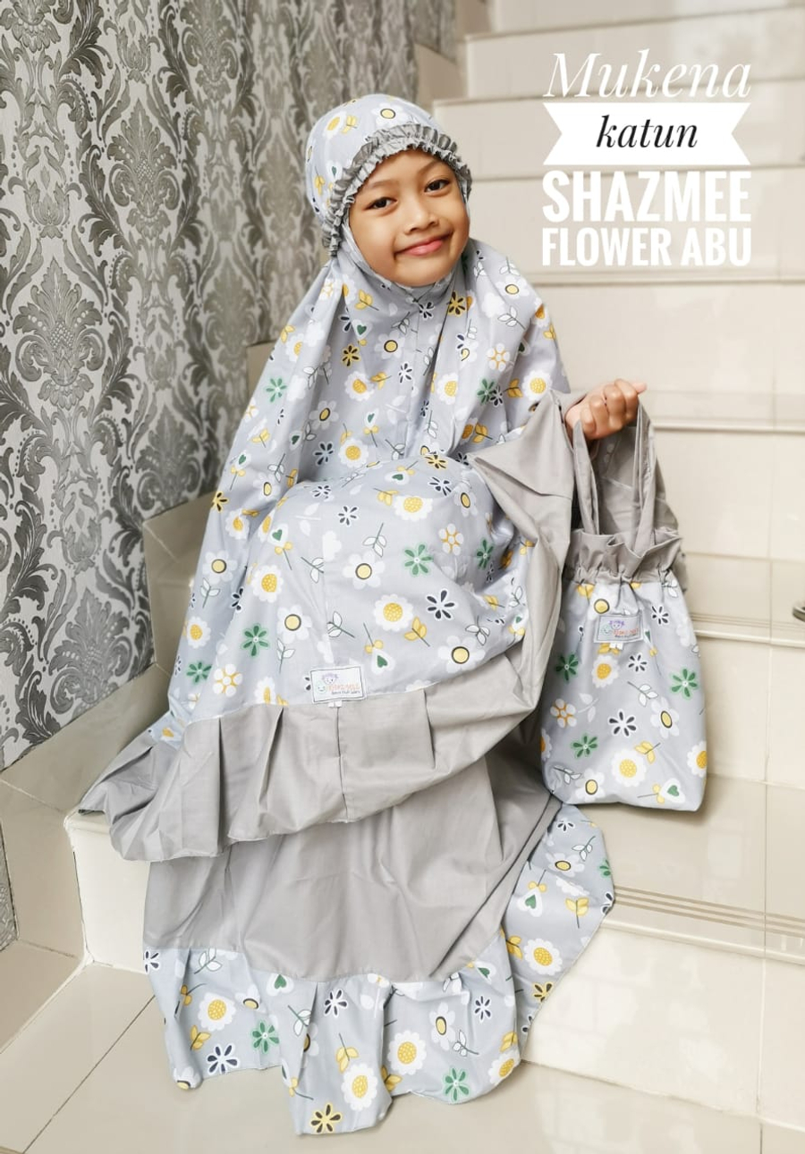 Mukena Anak Shazmee Flower Abu Size XL