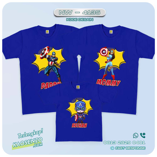 Baju Kaos Couple Keluarga Captain America | Kaos Family Custom | Kaos Captain America - NW 4135