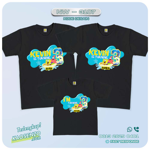 Baju Kaos Couple Keluarga Spongebob | Kaos Family Custom | Kaos Spongebob - NW 3107
