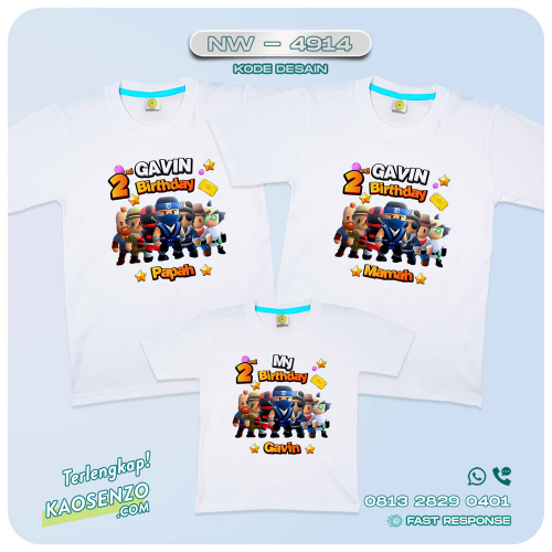 Baju Kaos Couple Keluarga Stumble Guys | Kaos Family Custom | Kaos Ultah Anak | Kaos Game Stumble Guys - NW 4914