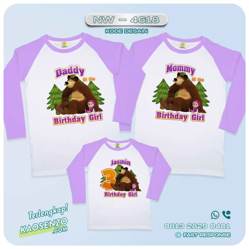 Baju Kaos Couple Keluarga Masha & The Bear | Kaos Family Custom | Kaos Masha & The Bear - NW 4618