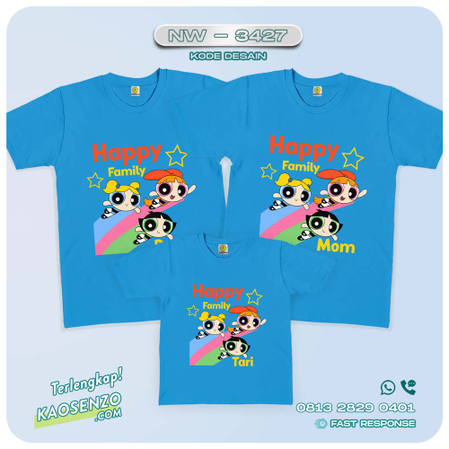 Baju Kaos Couple Keluarga Powerpuff Gilr | Kaos Ulang Tahun Anak | Kaos Powerpuff Girl - NW 3427