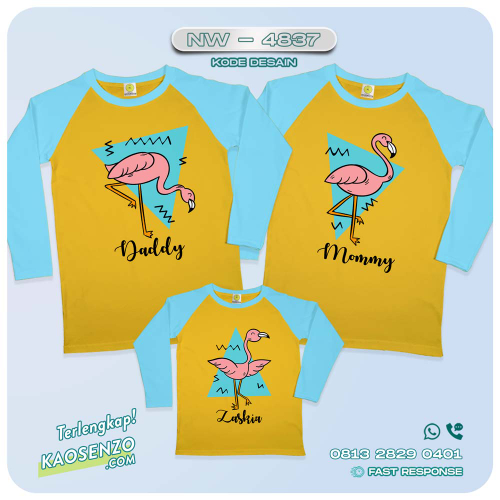 Baju Kaos Couple Keluarga Flamingo | Kaos Family Custom | Kaos Motif Flamingo NW - 4837