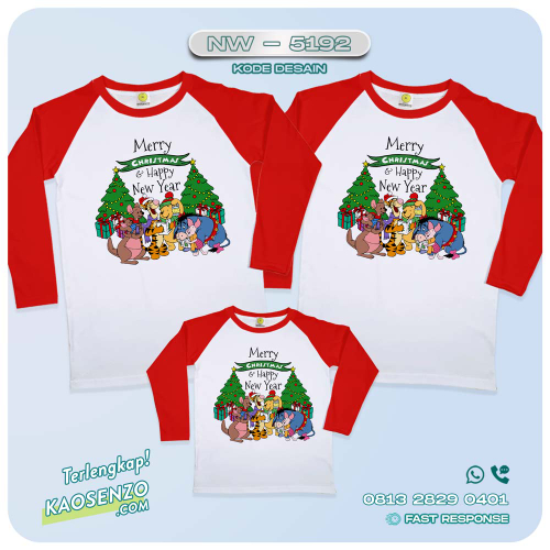 Baju Kaos Couple Keluarga Winnie The Pooh Natal | Kaos Family Custom Winnie The Pooh Christmas | Kaos Winnie The Pooh Natal NW 5192