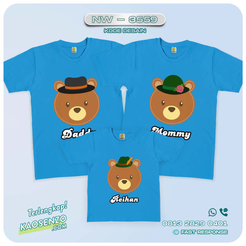 Baju Kaos Couple Keluarga Beruang | Kaos Family Custom | Kaos Beruang - NW 3559