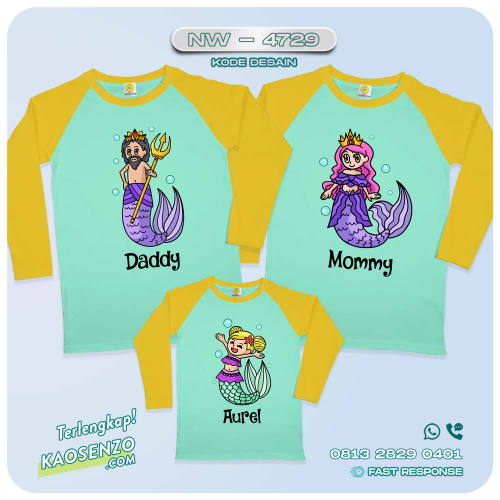 Baju Kaos Couple Keluarga Mermaid | Kaos Ultah Anak Mermaid | Kaos Family Custom | Kaos Mermaid - NW 4729