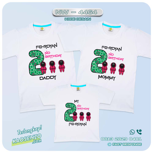 Baju Kaos Couple Keluarga Squid Game | Kaos Family Custom | Kaos Ulang Tahun Anak | Kaos Motif Squid Game - NW 4464