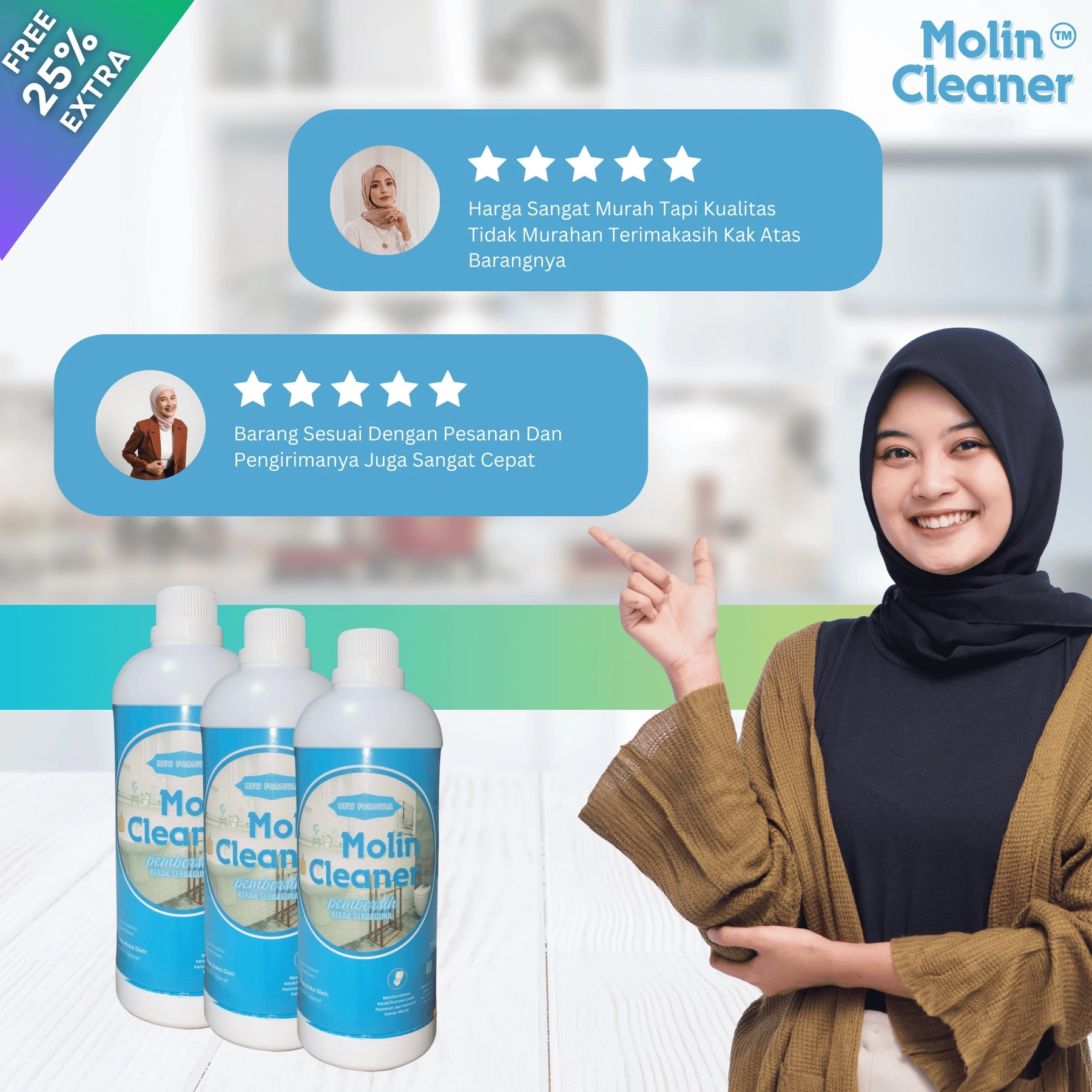Molin Cleaner Pembersih Kerak Serbaguna Paling Ampuh WC, Lantai Kamar Mandi, Wastafel