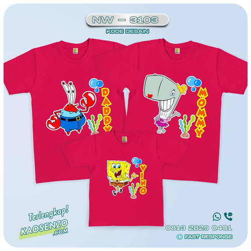 Baju Kaos Couple Keluarga Spongebob | Kaos Family Custom | Kaos Spongebob - NW 3103