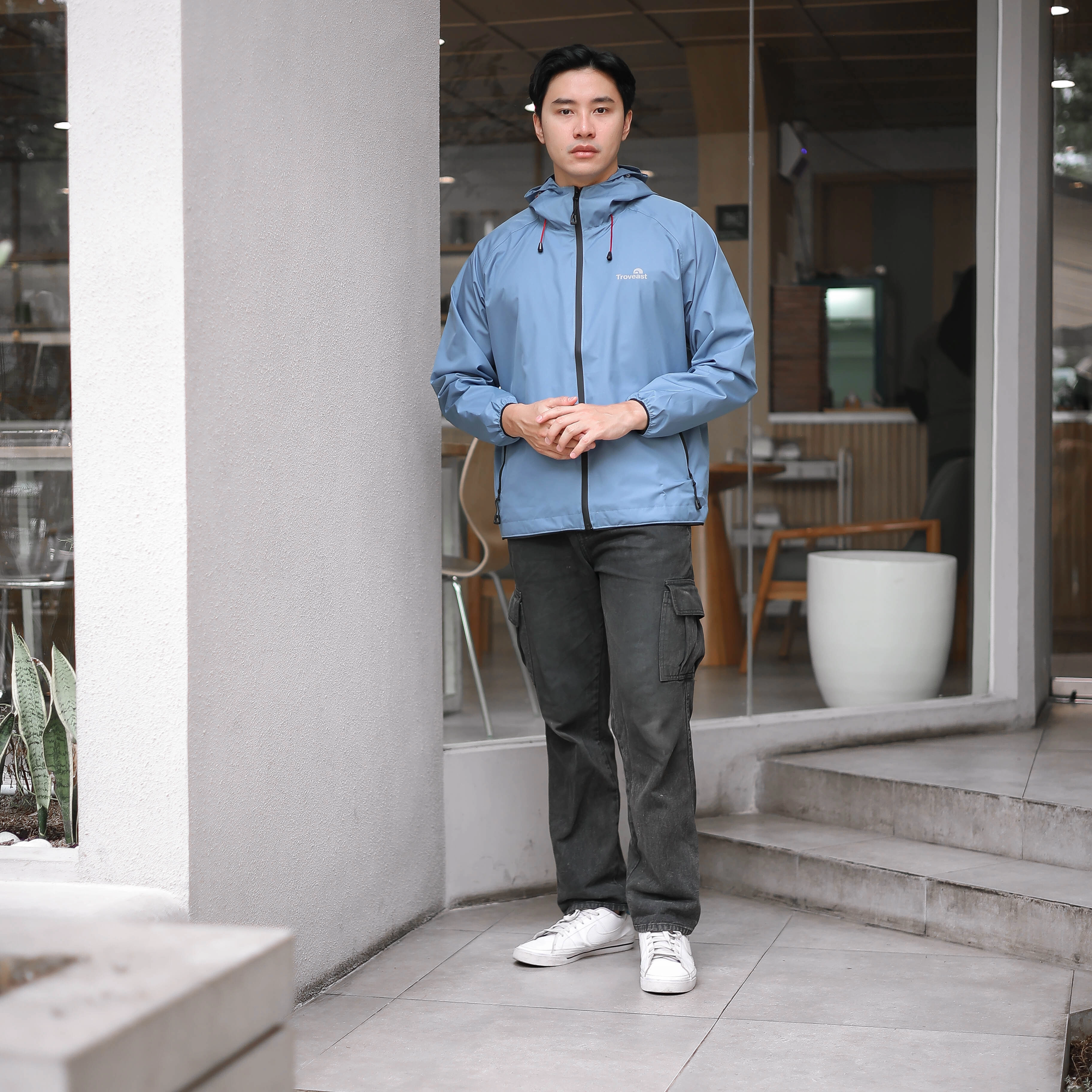 Troveast Urban Waterproof Rain Jacket Pocket Series Faded Denim