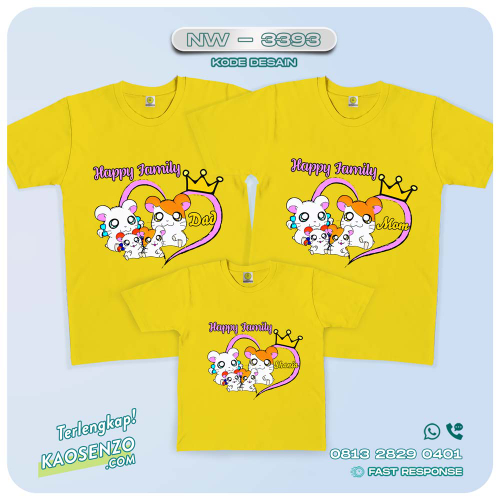 Baju Kaos Couple Keluarga Hamtaro | Kaos Ulang Tahun Anak | Kaos Family Custom Hamtaro - NW 3393